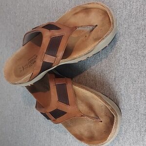 Naot Panorama Tobacco Leather Flip Flop Cork Footbed Sandals US 9 EU 42